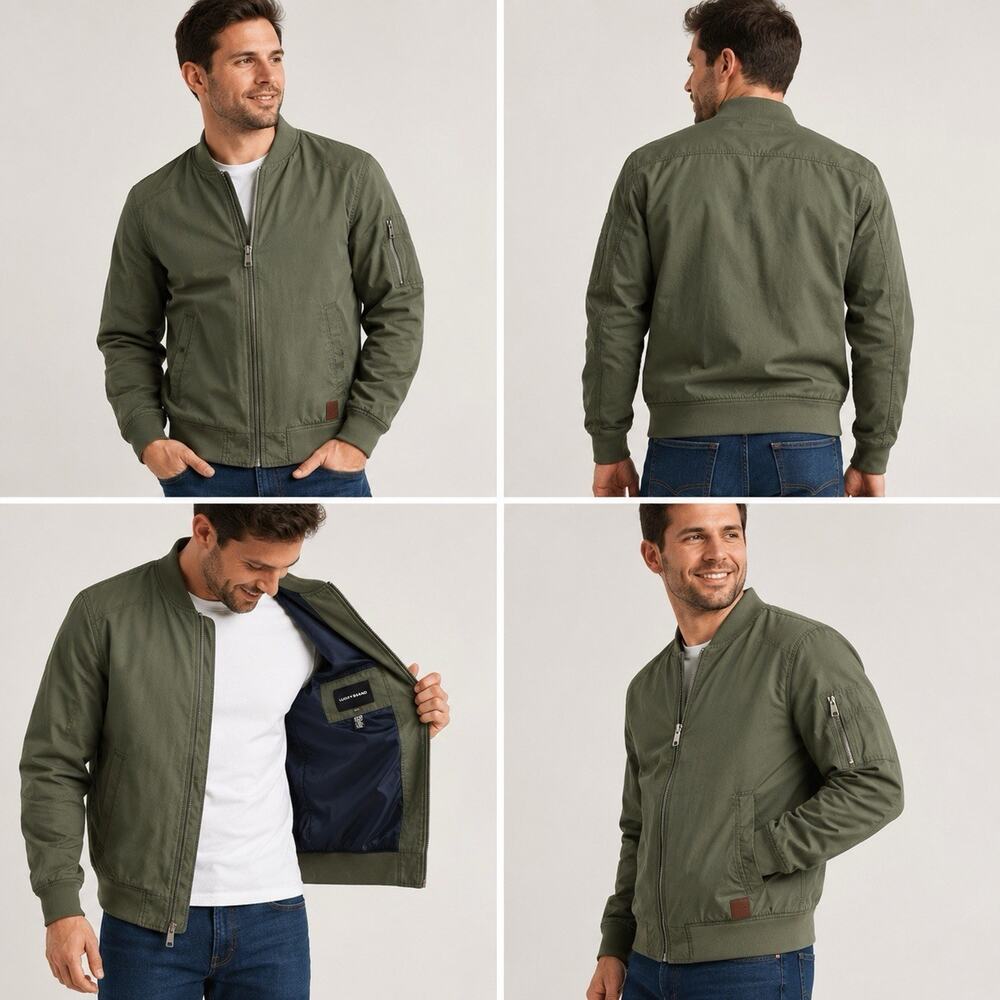 Lucky Brand Men’s Bomber Jacket Olive Green Full Zip Cotton Blend XXL